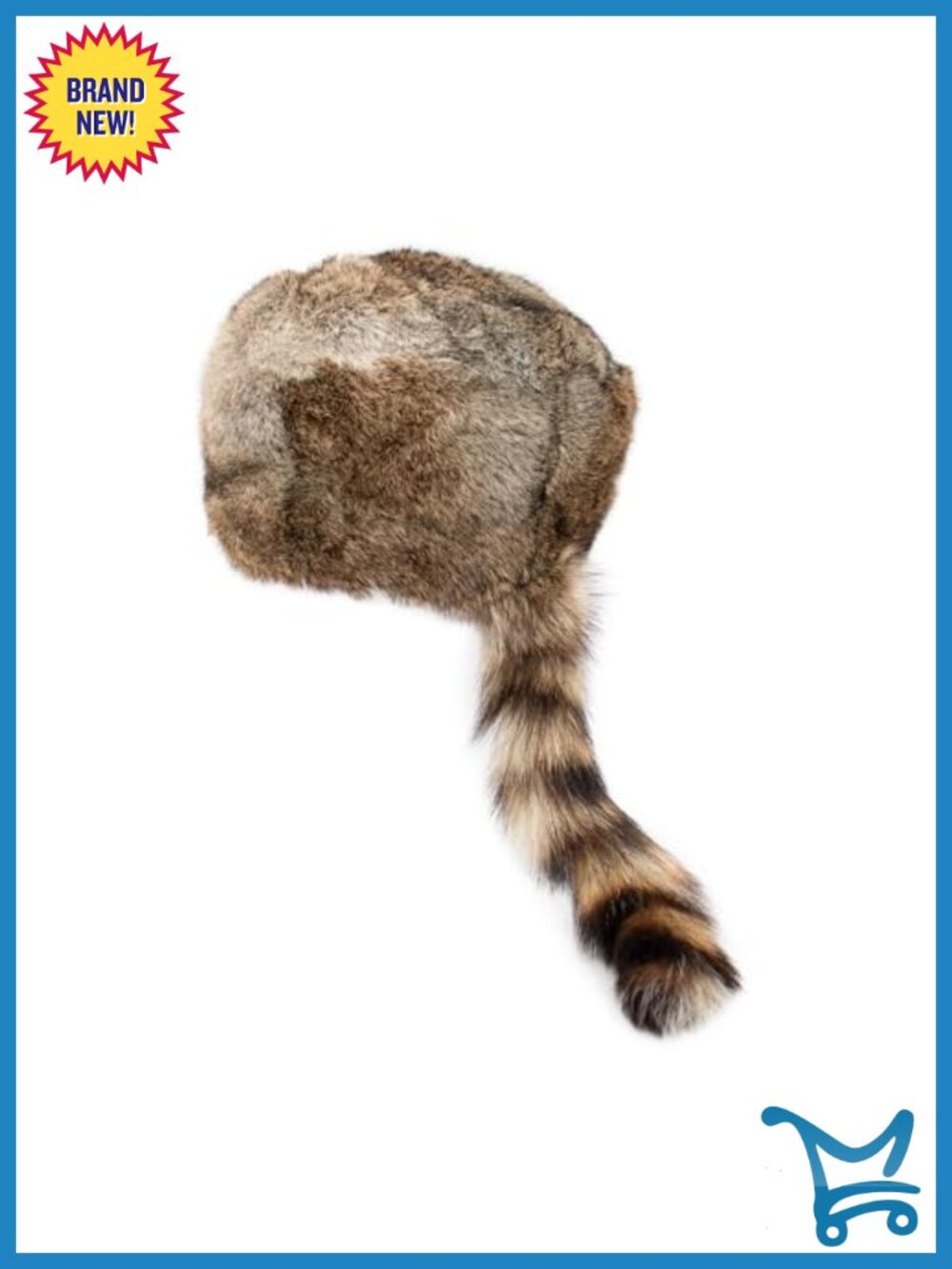 Real Rabbit Fur Coonskin Hat with Raccoon Tail Unisex Winter Beanie